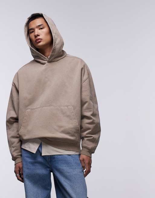 Topman - Felpa oversize color pietra con cappuccio