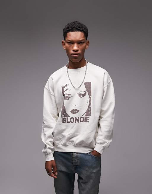 Topman - Felpa oversize color pietra slavato con stampa 