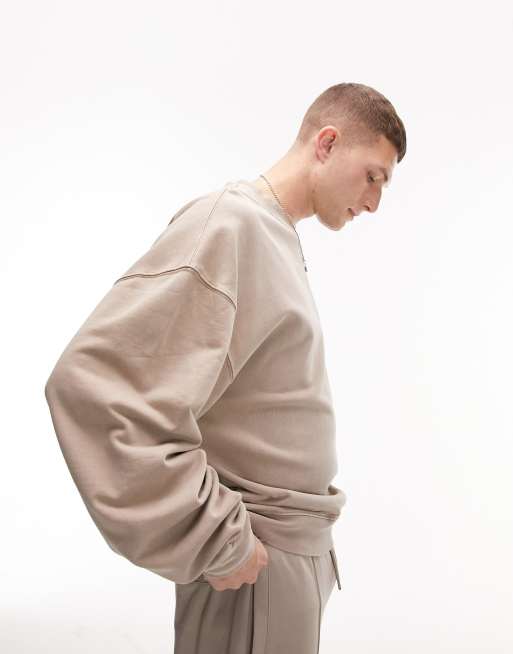 Topman - Felpa oversize color pietra slavato