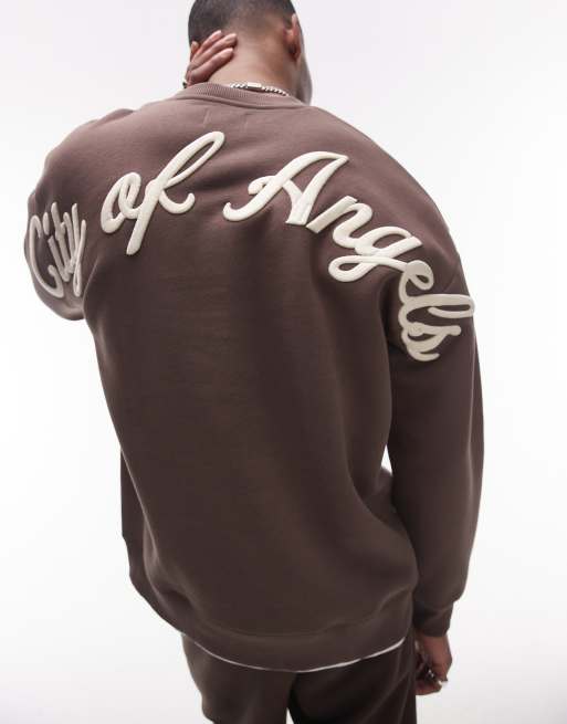 Topman - Felpa oversize marrone con ricamo 