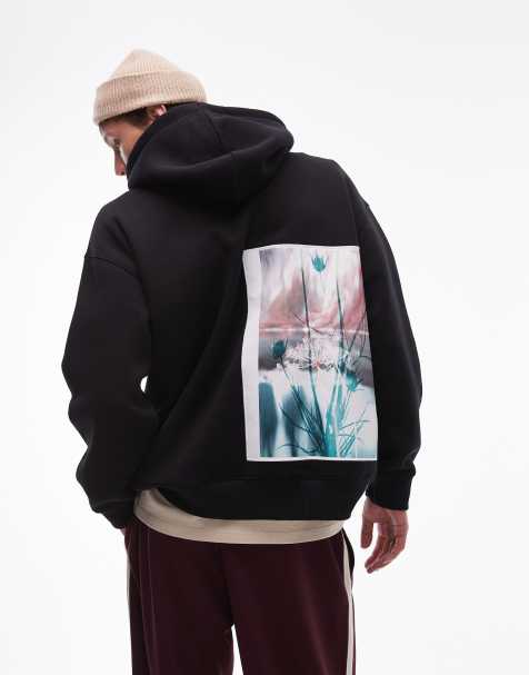 Topman - Felpa oversize nera con cappuccio e applicazione stampata a fiori sul davanti e sul retro - view 1