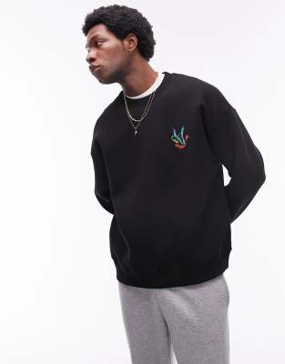 Topman - Felpa oversize nera con rondine ricamata