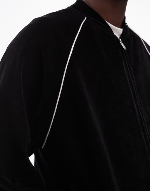 Topman - Felpa oversize nera in velour con chiusura zip e profili laterali, 3 di 4