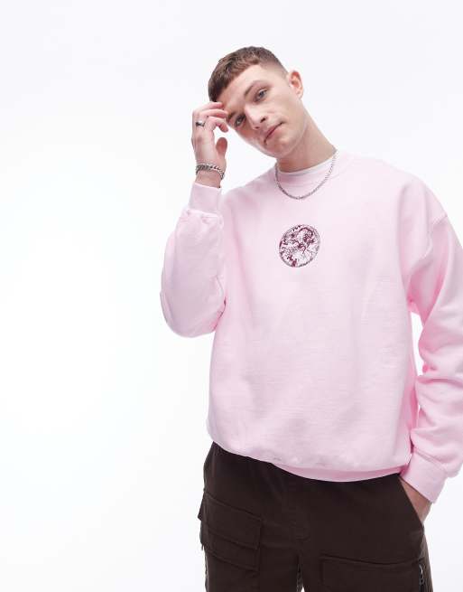 Topman - Felpa oversize rosa slavato con stampa zodiaco