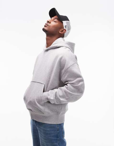 Topman - Felpa pesante oversize premium grigio mélange con cappuccio - view 1
