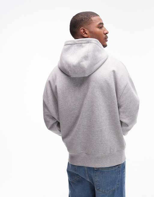 Topman - Felpa pesante oversize premium grigio mélange con cappuccio, 4 di 4