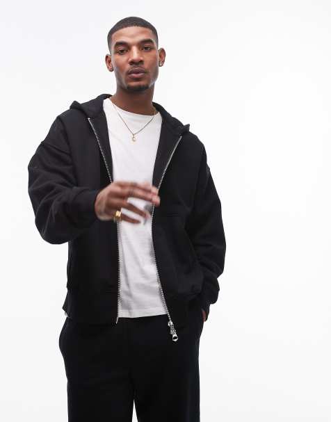 Topman - Felpa pesante oversize premium nera con cappuccio e zip - view 1