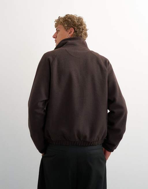 Topman felpa relaxed fit corta con zip a 1/4 e collo a imbuto spazzolato marrone, 5 di 5