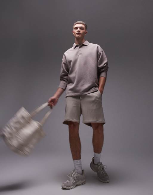 Topman - Felpa stile polo oversize color pietra