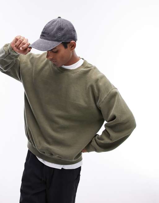 Topman - Felpa verde lavaggio vintage