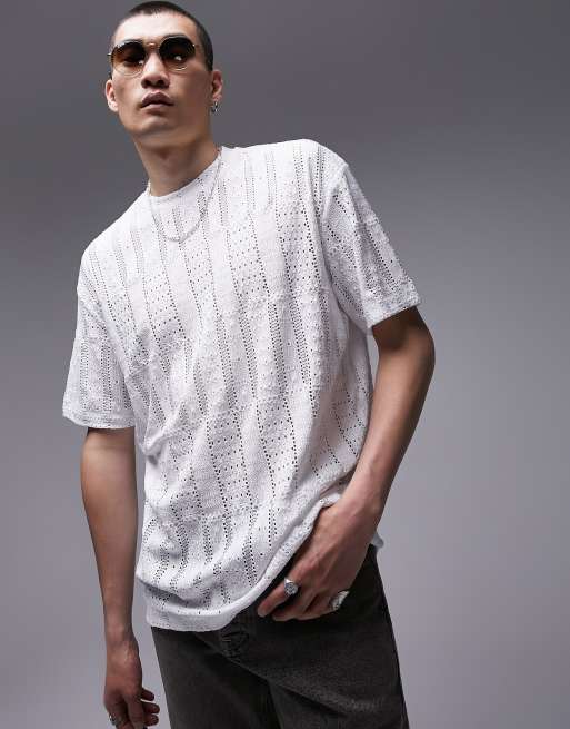 Topman festival oversized crochet t-shirt in white