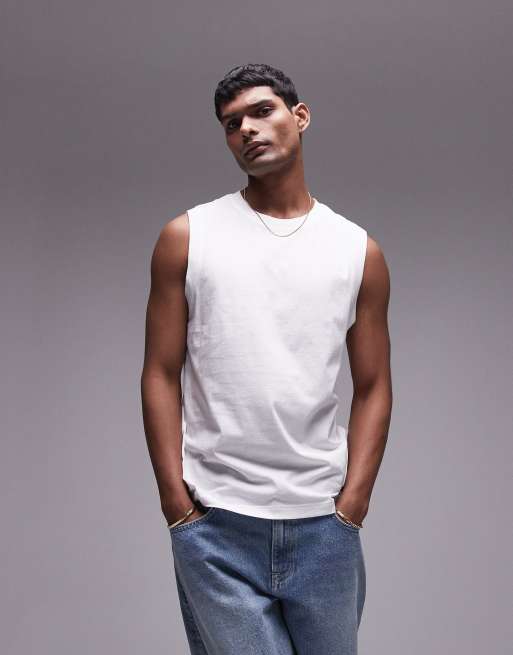 Topman – Figurnahes Tanktop in Weiß mit Rundhalsausschnitt