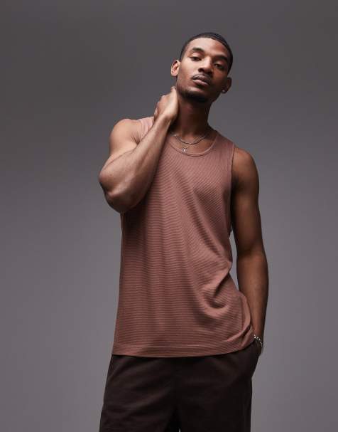 Topman fine stripe vest in brown - view 1