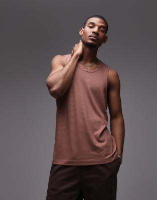 Topman fine striped tank in brown - view 1