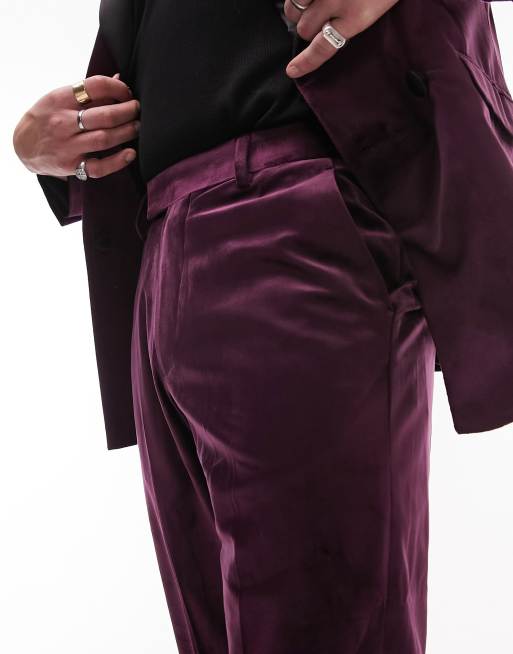 Topman – Fioletowe zwężane spodnie garniturowe z aksamitu, 2 z 4