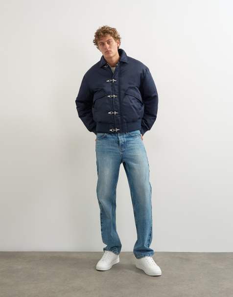 Topman fireman clasp padded bomber jacket in navy - view 1