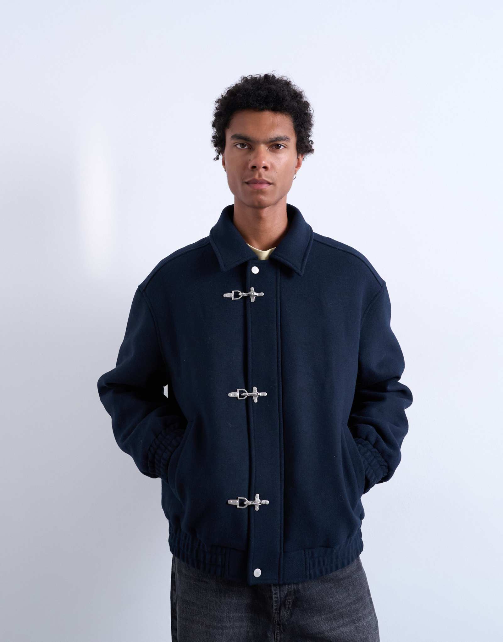 Куртка из полушерстяной ткани с застежкой Topman fireman темно-синего цвета