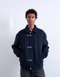 Fireman clasp wool blend jacket in navy | Topshop