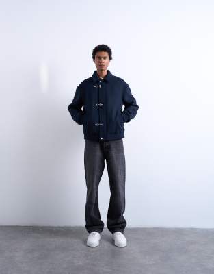 Topman Fireman Clasp Wool Blend Jacket In Blue