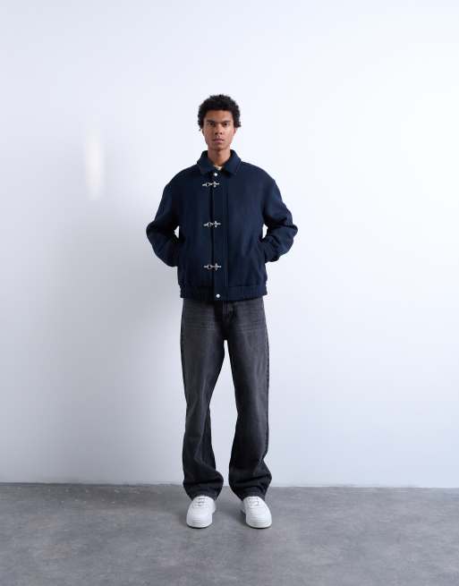 Topman fireman clasp wool blend jacket in navy | ASOS