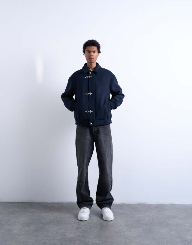Topman fireman clasp wool blend jacket in navy | ASOS