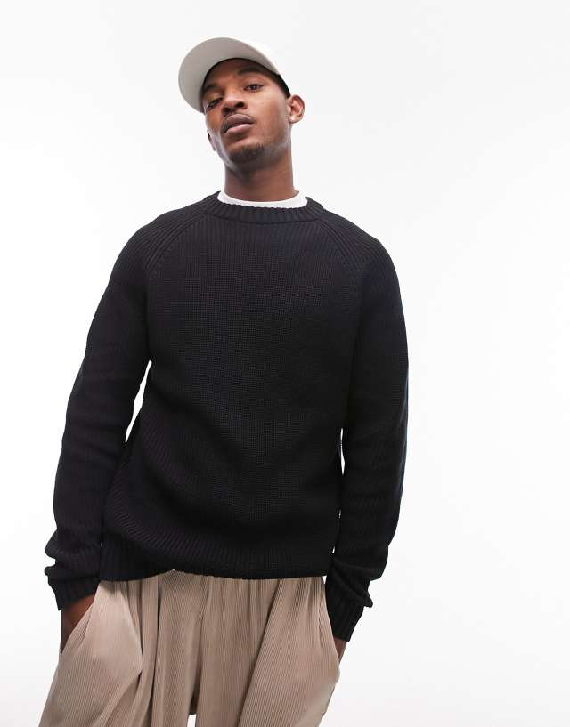 Topman - fisherman jumper in black