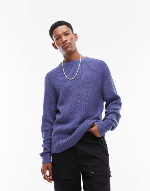 Topman fisherman sweater in blue ASOS