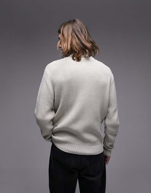 Topman fisherman turtle neck sweater in stone