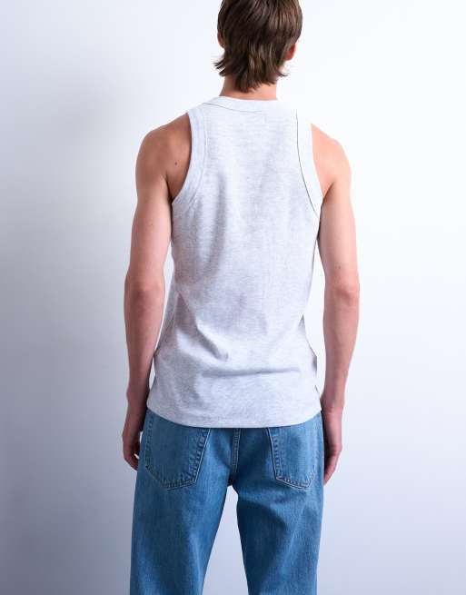 Topman fitted rib singlet with high neck in grey marl, 4 of 5