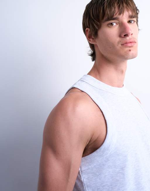 Topman fitted rib singlet with high neck in grey marl, 5 of 5