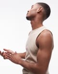 [Topman] Topman fitted rib singlet with high neck in stone-Neutral XL STONE