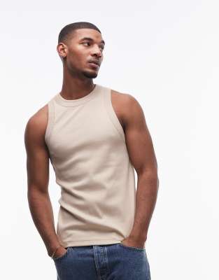 TOPMAN FITTED RIB TANK TOP WITH HIGH NECK 