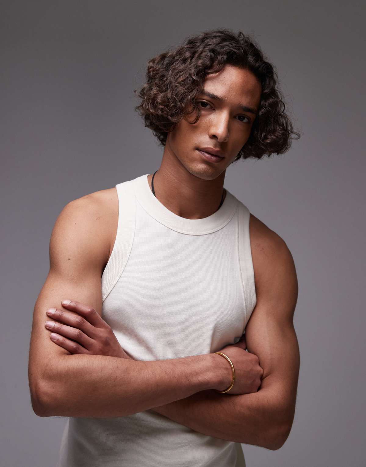 Topman fitted rib vest with high neck in ecru