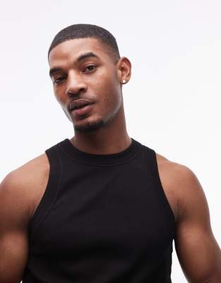 Shop Topman Fitted Ribbed Tank Top With High Neck In Black