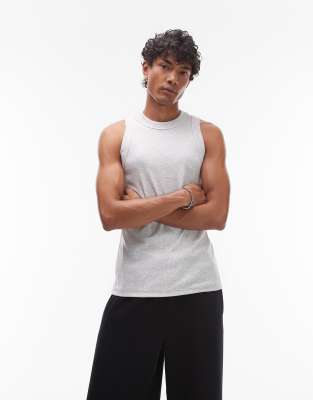 Topman Fitted Ribbed Tank Top With High Neck In Gray