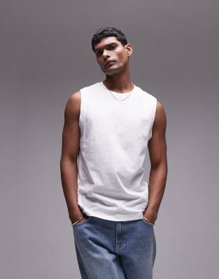  Topman fitted tank with crew neck in white