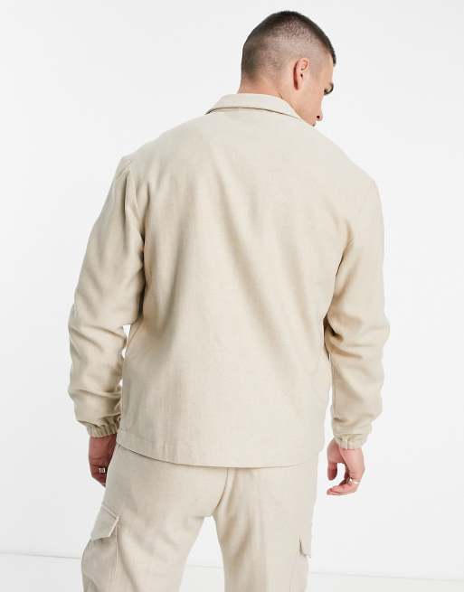 Topman - Flanellen harrington jack in gebroken wit, deel van co-ord set, 2 van 4