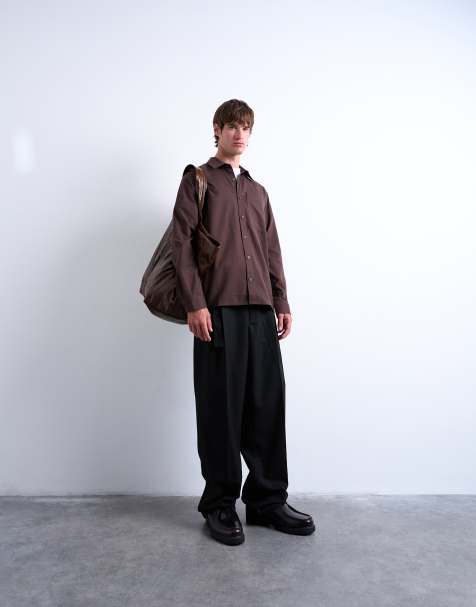 Topman - Flanellen regular-fit overhemd in bruin - view 1