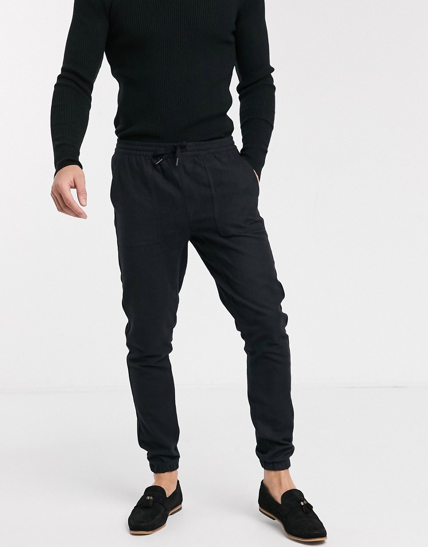 Topman flannel joggers in black