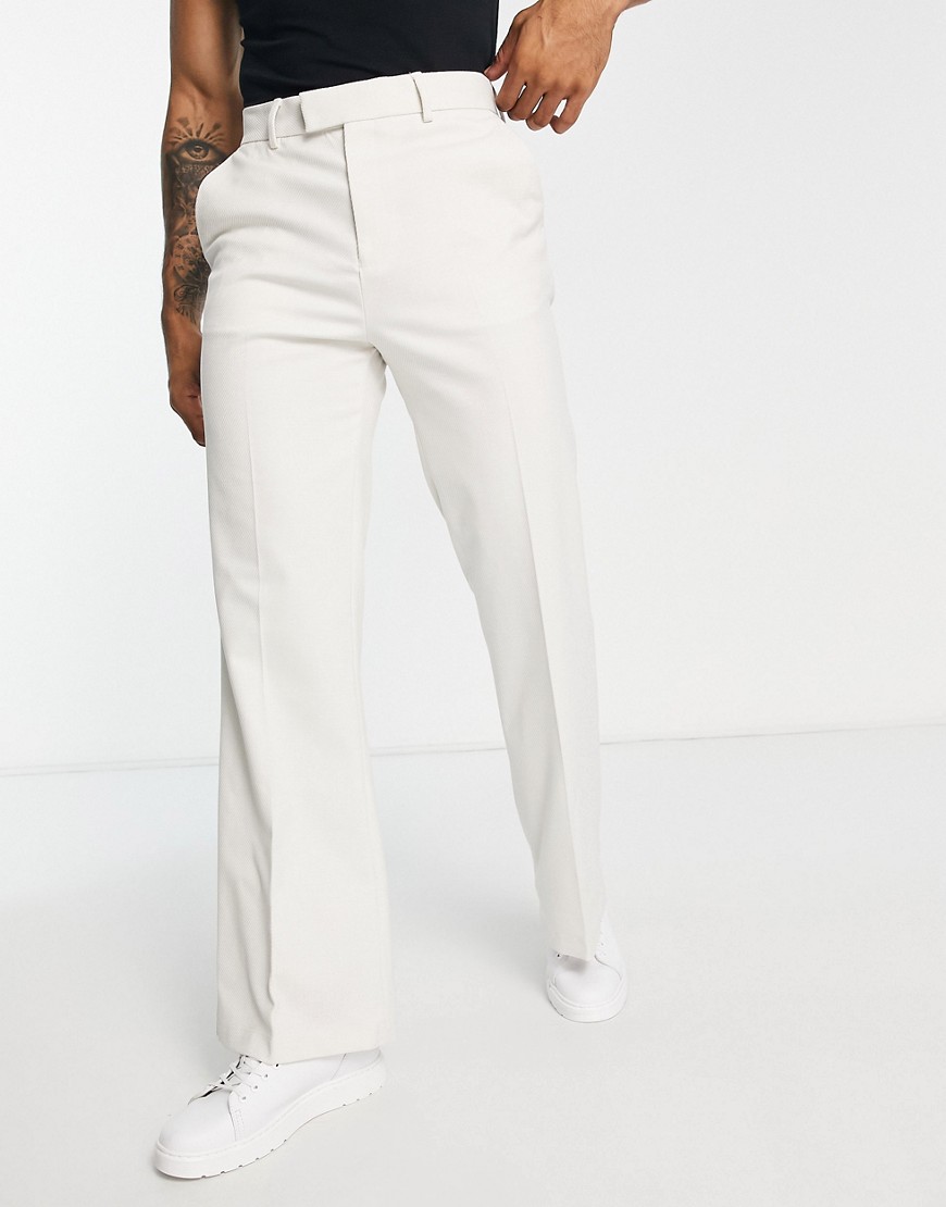 Topman flare pronounced twill pants in stone-Neutral