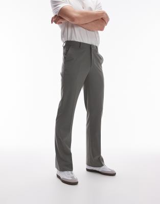 Topman Topman flare trouser in sage-Green