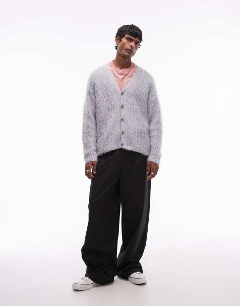 Topman – Flauschige Strickjacke in meliertem Grau mit lockerem Schnitt - view 1