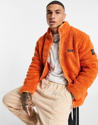 Topman fleece borg jacket in orange
