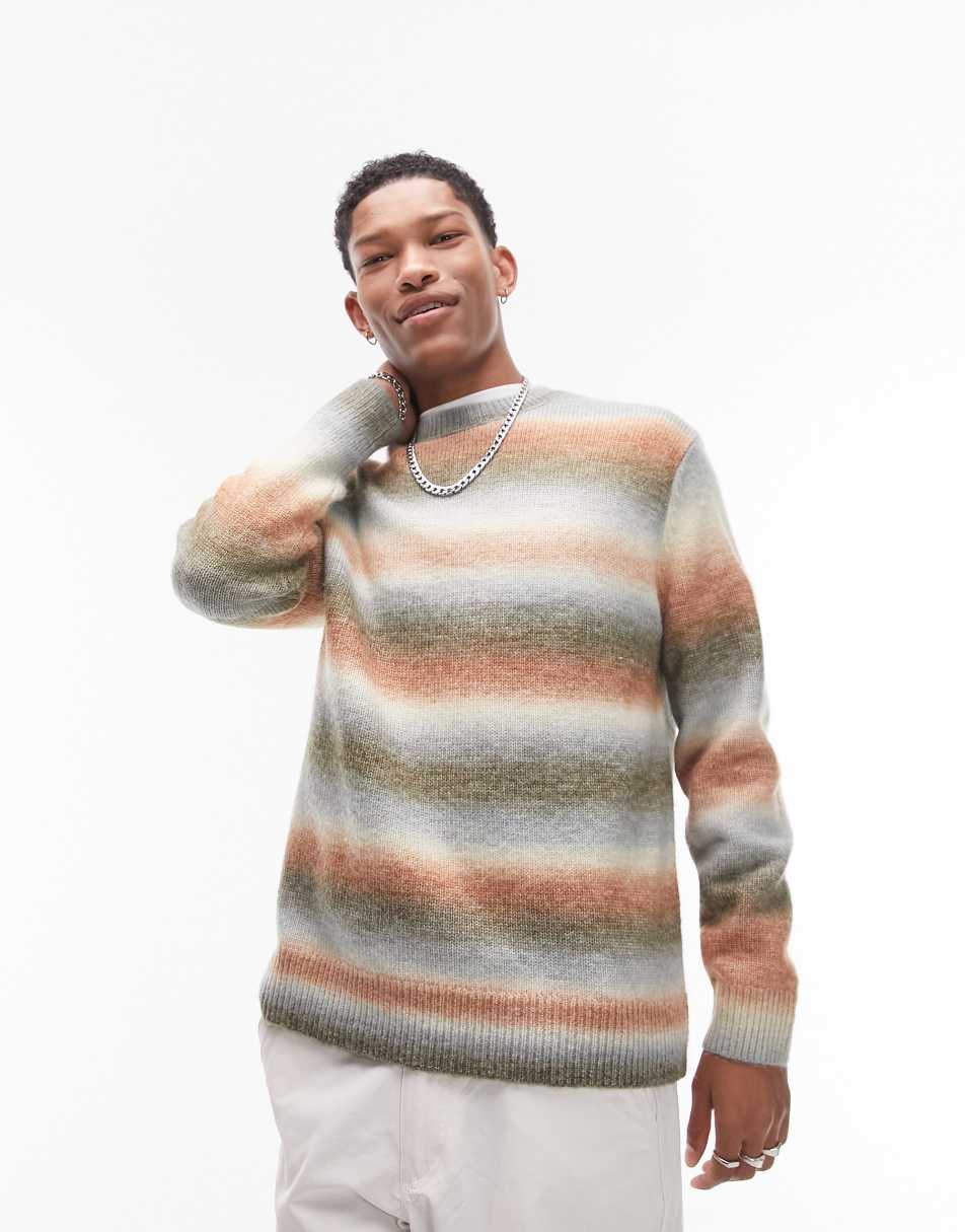 Topman fluffly ombre jumper in brown