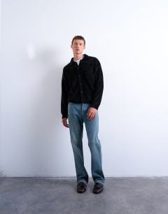 Model wearing Fluffy knit cardigan in black