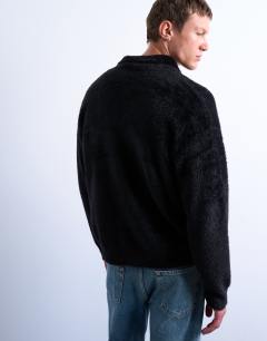 Model wearing Fluffy knit cardigan in black