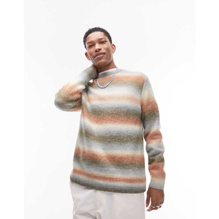 Topman fluffy ombre sweater in brown