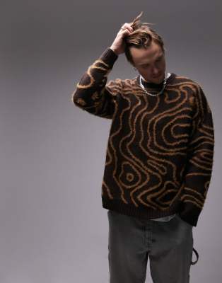 Topman fluffy swirl jumper in brown