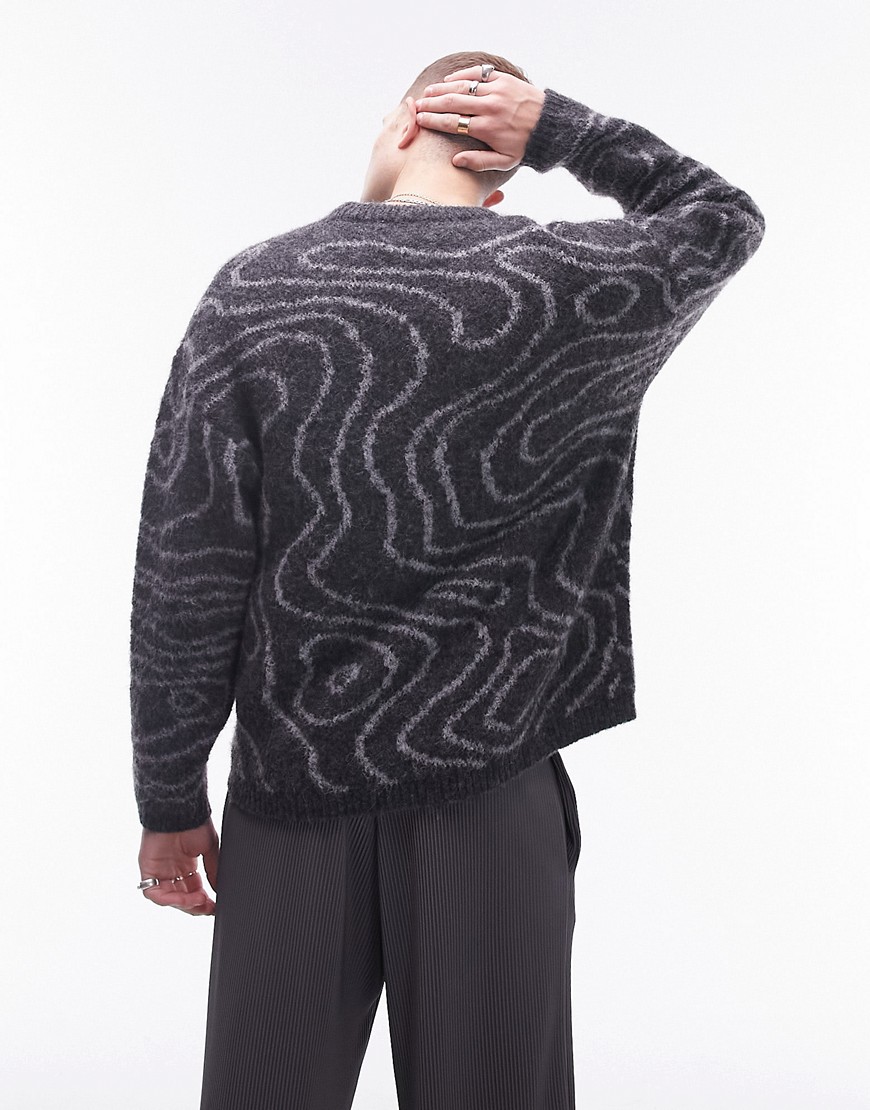 Topman Fluffy Swirl Sweater In Black