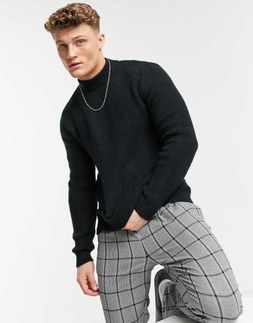 Black turtle neck top mens sale